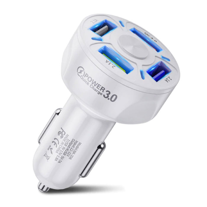 Quick Charge 3.0 Car Charger with 4 Ports 48W / 7A - Quad Port Carcharger - White