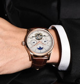 Lige Montre de luxe pour homme avec bracelet en cuir - Mouvement mécanique Anologue pour homme Quartz noir