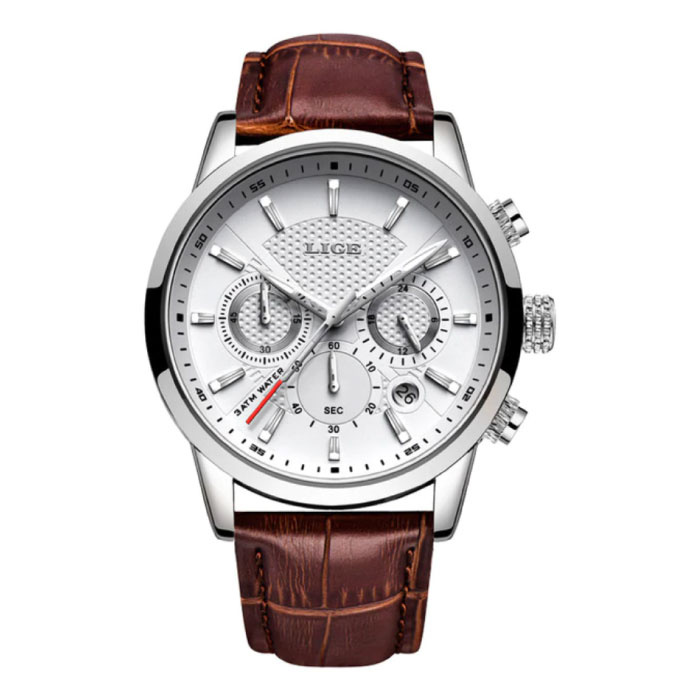 Luxury Watch for Men with Leather Strap - Anologue Mechanical Movement for Men Quartz Silver