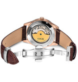 Lige Luksusowy zegarek męski ze skórzanym paskiem - mechanizm mechaniczny Anologue dla mężczyzn Quartz Black