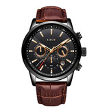 Lige Luxury Watch for Men with Leather Strap - Anologue Mechanical Movement for Men Quartz Black