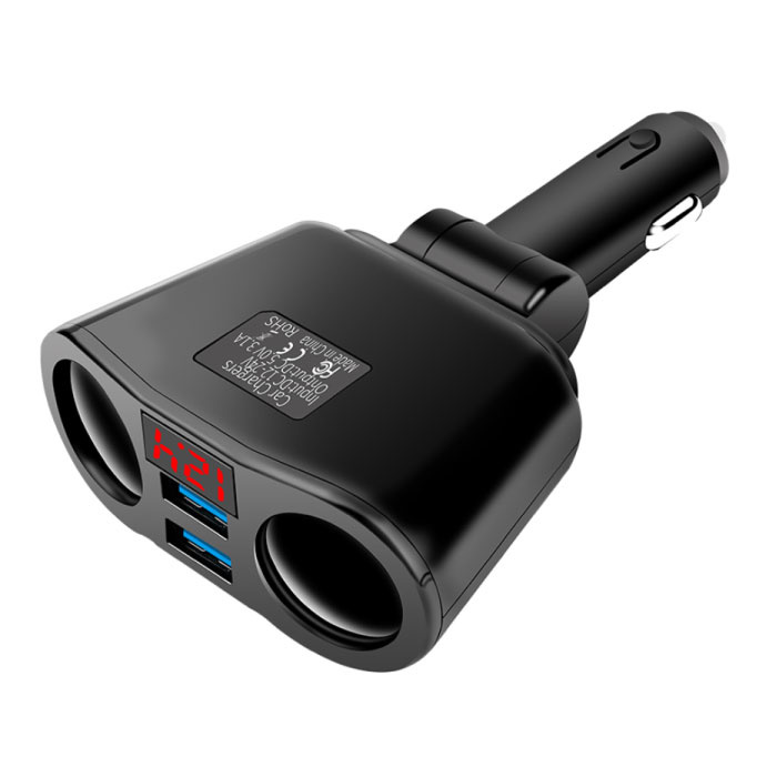 Dwudrożny rozdzielacz zapalniczki z 2 portami USB 45W / 3,1A - Wtyczka zasilająca Rozgałęźnik ładowarki samochodowej Ładowarka dwuportowa - czarna