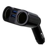 OLNYLO 2-Weg Sigarettenaansteker Splitser Plug met 2 USB Poorten 45W / 3.1A - Verdeelstekker Autolader Splitter Dual Port Carcharger - Zwart