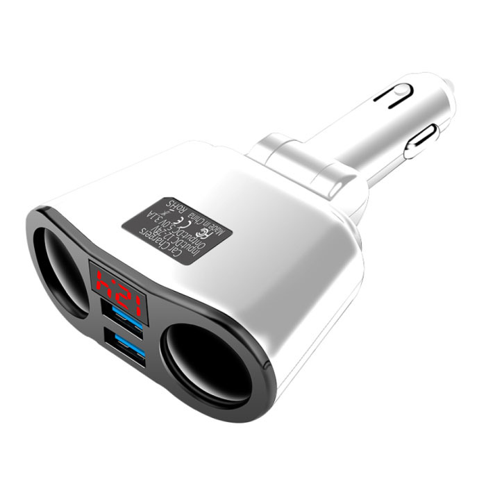 Enchufe divisor de encendedor de cigarrillos de 2 vías con 2 puertos USB 45W / 3.1A - Enchufe de distribución de energía Divisor de cargador de automóvil Cargador de automóvil de doble puerto - Blanco