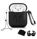 Stuff Certified® 6 in 1 Kit for AirPods 1/2 Black - Case / Anti-Lost Strap / Carabiner / Storage Case / Carrying Strap / 2x Dust Cover