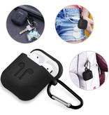 Stuff Certified® 6 in 1 Kit für AirPods 1/2 Schwarz - Koffer / Anti-Lost-Gurt / Karabiner / Aufbewahrungskoffer / Tragegurt / 2x Staubschutz