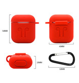 Stuff Certified® Kit 6 en 1 pour AirPods 1/2 rouge - étui / sangle anti-perte / mousqueton / étui de rangement / sangle de transport / 2x housse anti-poussière