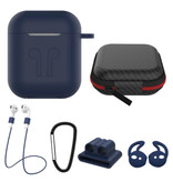 Stuff Certified® 6 in 1 Kit for AirPods 1/2 Blue - Case / Anti-Lost Strap / Carabiner / Storage case / Carrying strap / 2x Dust cover