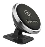 Baseus Soporte para teléfono magnético de 360 ° para automóvil con soporte para tablero y adhesivo magnético - Soporte universal para teléfono inteligente plateado