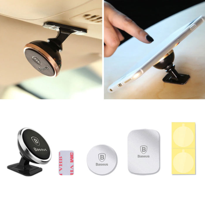Baseus Support de téléphone magnétique 360 ° pour voiture avec support de tableau de bord et autocollant magnétique - Support de montage universel pour smartphone doré