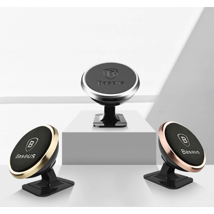Baseus Support de téléphone magnétique 360 ° pour voiture avec support de tableau de bord et autocollant magnétique - Support de montage universel pour smartphone doré