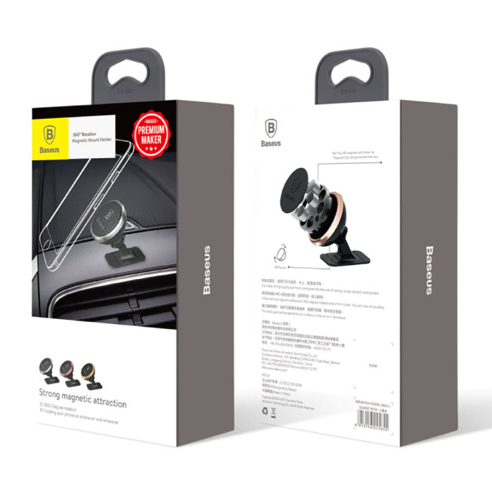 Baseus Support de téléphone magnétique 360 ° pour voiture avec support de tableau de bord et autocollant magnétique - Support de montage universel pour smartphone doré
