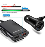 XEDAIN Quick Charge 3.0 Autolader met Verlengkabel en 4 Poorten  30W / 3.1A - Quad Port Carcharger Extension Cable - Zwart