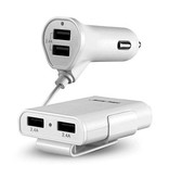 XEDAIN Quick Charge 3.0 Autolader met Verlengkabel en 4 Poorten  30W / 3.1A - Quad Port Carcharger Extension Cable - Wit