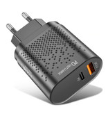 USLION 2-Port USB-Ladegerät - 36W PD Schnellladung / Schnellladung 3.0 - Netzstecker Ladegerät Wallcharger AC Home Ladegerät Adapter Schwarz