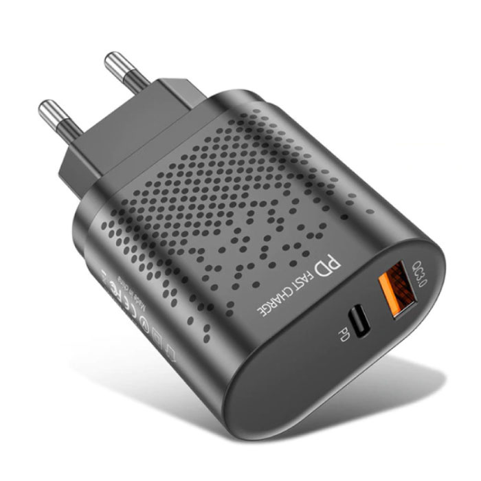 2-Port USB-Ladegerät - 36W PD Schnellladung / Schnellladung 3.0 - Netzstecker Ladegerät Wallcharger AC Home Ladegerät Adapter Schwarz