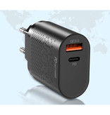 USLION 2-Port USB-Ladegerät - 36W PD Schnellladung / Schnellladung 3.0 - Netzstecker Ladegerät Wallcharger AC Home Ladegerät Adapter Schwarz