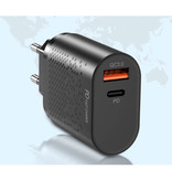 USLION Cargador USB de 2 puertos - Carga rápida PD de 36 W / Carga rápida 3.0 - Cargador de enchufe de pared Cargador de pared Adaptador de cargador doméstico de CA Negro