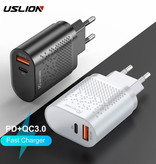 USLION 2-Poort  USB Oplader - 36W PD Fast Charging / Quick Charge 3.0 - Muur Stekkerlader Wallcharger AC Thuislader Adapter Zwart