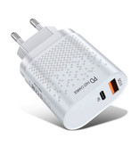 USLION 2-Port-USB-Ladegerät - 36 W PD-Schnellladung / Schnellladung 3.0 - Netzstecker-Ladegerät Wandladegerät AC-Home-Ladegerät-Adapter Weiß