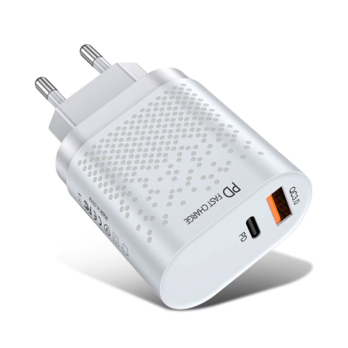 2-Port USB Charger - 36W PD Fast Charging / Quick Charge 3.0 - Wall Plug Charger Wallcharger AC Home Charger Adapter White