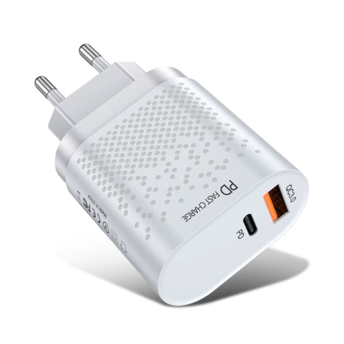 2-Port USB Charger - 36W PD Fast Charging / Quick Charge 3.0 - Wall Plug Charger Wallcharger AC Home Charger Adapter White