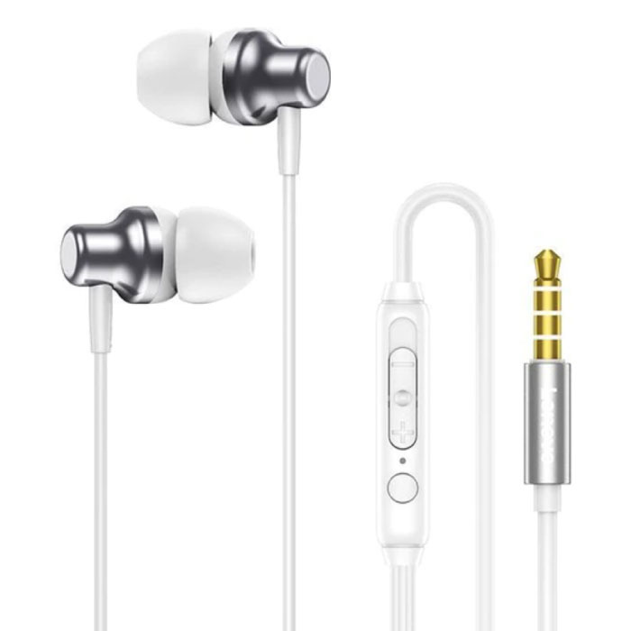 QF730 Oordopjes met Microfoon en Controls - 3.5mm AUX Oortjes Volumebeheer Wired Earphones Oortelefoon Wit