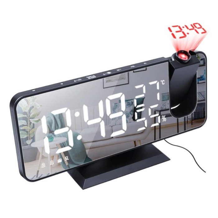Reloj LED digital multifuncional - Reloj despertador Espejo Alarma Snooze Ajuste de brillo Negro