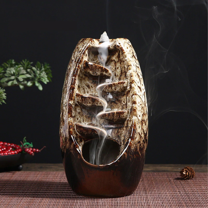 Quemador de incienso ornamental de aromaterapia cascada de reflujo - quemador de incienso de reflujo Feng Shui decoración ornamento blanco