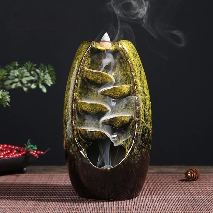 Aromathérapie brûleur d'encens ornemental cascade reflux - brûleur d'encens à reflux Feng Shui décor ornement vert