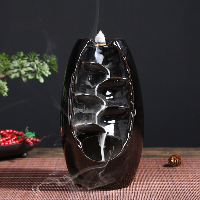 Quemador de incienso ornamental de aromaterapia cascada de reflujo - quemador de incienso de reflujo Feng Shui decoración ornamento negro