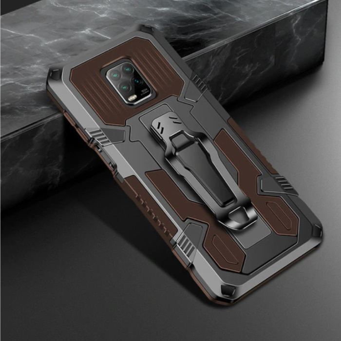 Xiaomi Mi Note 10 Pro Hoesje  - Magnetisch Shockproof Case Cover Cas TPU Bruin + Kickstand