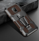 Funda Xiaomi Mi Note 10 Hoesje  - Magnetisch Shockproof Case Cover Cas TPU Bruin + Kickstand
