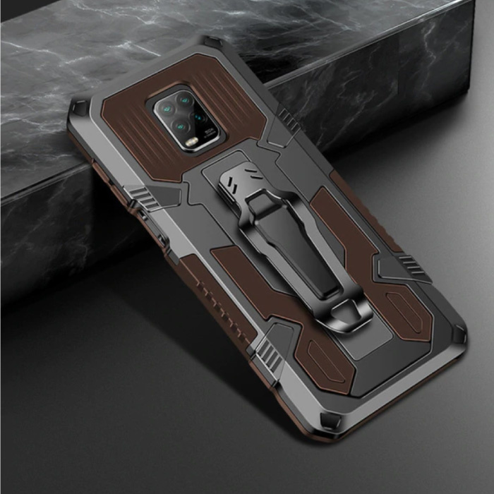 Xiaomi Redmi Note 9 Hoesje  - Magnetisch Shockproof Case Cover Cas TPU Bruin + Kickstand