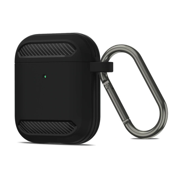 Étui antichoc pour AirPods 1/2 avec mousqueton - Peau de couverture pour AirPod - Noir