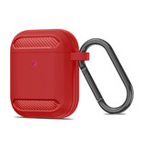 Pepmune Shockproof Hoesje voor AirPods 1 / 2 met Karabijnhaak - AirPod Case Cover Skin - Rood