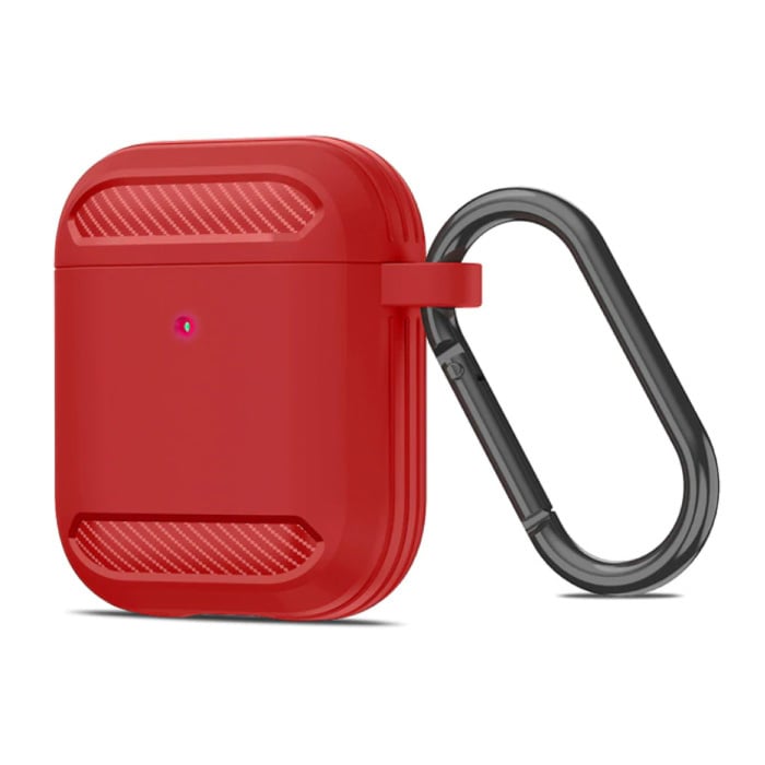 Étui antichoc pour AirPods 1/2 avec mousqueton - Peau de couverture pour AirPod - Rouge