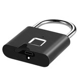 KERUI Padlock Fingerprint - 10 Sets Fingerprints - Rechargeable Smart Lock Finger Scan Bicycle Lock IP65 Waterproof Chain Lock Anti-Theft Stainless Steel Black