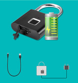 KERUI Padlock Fingerprint - 10 Sets Fingerprints - Rechargeable Smart Lock Finger Scan Bicycle Lock IP65 Waterproof Chain Lock Anti-Theft Stainless Steel Black