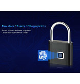 KERUI Hangslot Vingerafdruk - 10 Sets Fingerprints - Oplaadbare Smart Lock Vingerscan Fietsslot IP65 Waterdicht Ketting Slot Anti-Diefstal Roestvrij Staal Zilver