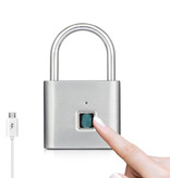 KERUI Hangslot Vingerafdruk - 10 Sets Fingerprints - Oplaadbare Smart Lock Vingerscan Fietsslot IP65 Waterdicht Ketting Slot Anti-Diefstal Roestvrij Staal Zilver