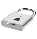 KERUI Padlock Fingerprint - 10 Sets Fingerprints - Rechargeable Smart Lock Finger Scan Bicycle Lock IP65 Waterproof Chain Lock Anti-Theft Stainless Steel Silver