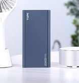 TOPK Banque d'alimentation externe en aluminium 20.000mAh - Chargeur de batterie d'affichage à LED pour batterie d'urgence à double port Bleu