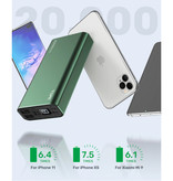 TOPK 20.000mAh Aluminum Power Bank External - Dual Port Emergency Battery LED Display Battery Charger Charger Green