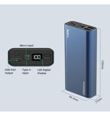 TOPK 20.000mAh Aluminum Power Bank External - Dual Port Emergency Battery LED Display Battery Charger Charger Green