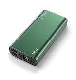 TOPK Banque d'alimentation externe en aluminium 20.000mAh - Chargeur de batterie d'affichage à LED pour batterie d'urgence à double port Vert