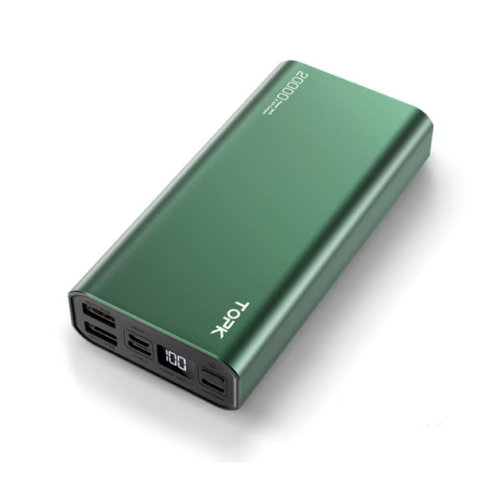 20.000mAh Aluminium Powerbank Extern - Dual Port Notfallakku LED-Anzeige Akkuladegerät Ladegerät Grün