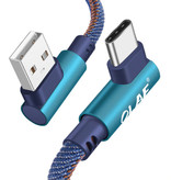 OLAF USB-C Charging Cable 90 ° - 1 Meter - Braided Nylon Charger Data Cable Android Blue