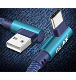 OLAF USB-C Oplaadkabel 90° - 1 Meter - Gevlochten Nylon Oplader Data Kabel Android Blauw