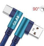 OLAF USB-C Charging Cable 90 ° - 1 Meter - Braided Nylon Charger Data Cable Android Blue